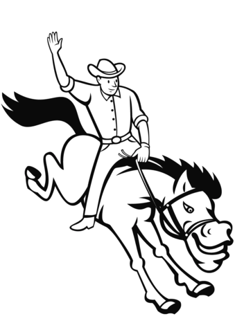 Rodeo Cowboy Riding Bucking Bronco Coloring Page